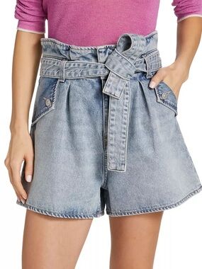 Veronica Beard Nori Paperbag Short Pebble Stone Extra High Rise Denim